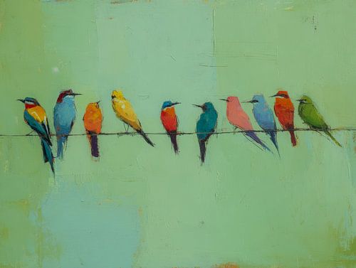 Des oiseaux colorés sur un fil