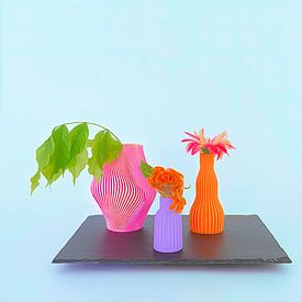 Vases joyeux avec des fleurs colorées . sur Saskia Dingemans Awarded Photographer