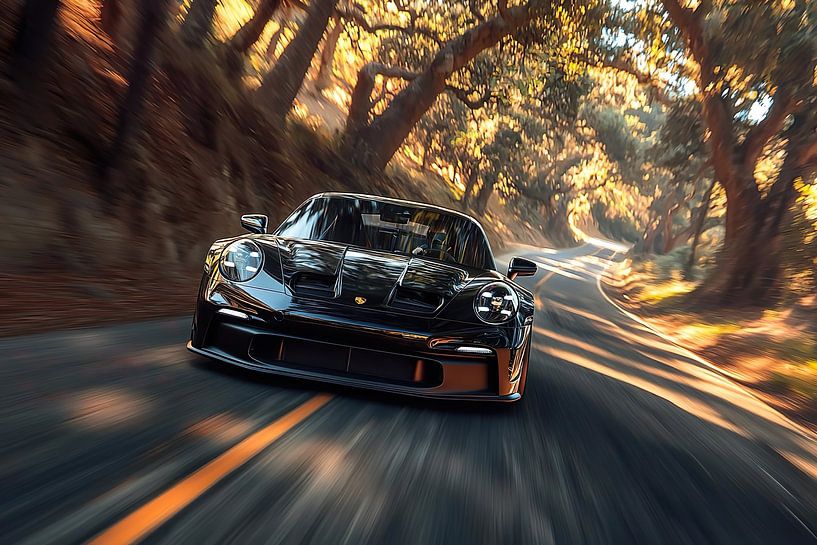 Ein schwarzer Porsche 911 GT3 von PixelPrestige