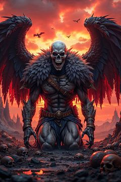 MORTYRAEL - Demon met Schedelgezicht Kniend op een Slagveld