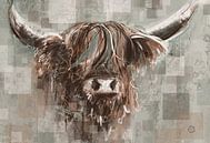 Street art kunstwerk van schotse hooglander - stoere roodharige koe van Emiel de Lange thumbnail