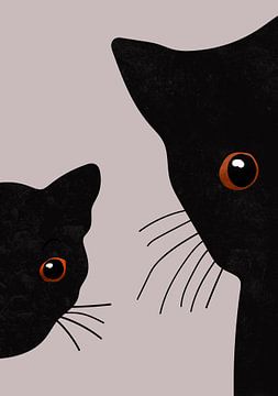 2 schwarze neugierige Katzen. von Bianca van Dijk