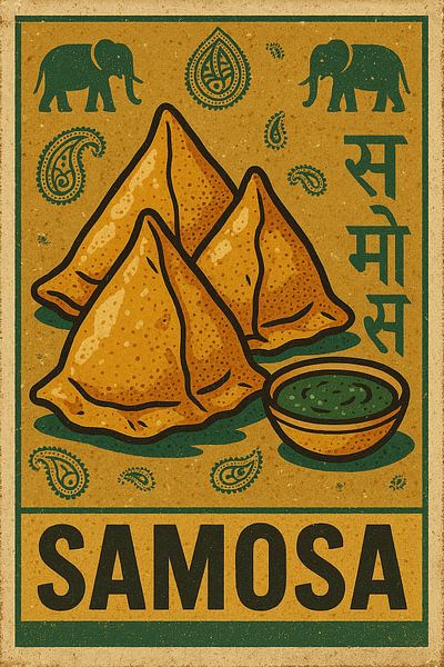Samosa - Poster rétro sur la cuisine de rue indienne par Travel Shop