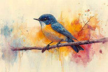 Kleurenpracht Blauwe Vogel in Abstracte Harmonie van Eva Lee