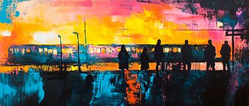 Kleurrijk stationsgezicht bij zonsondergang van Poster Art Shop