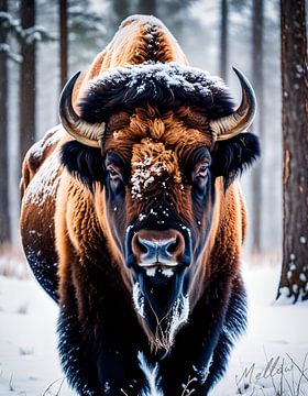 American Bison in the Winter by Mellow Art