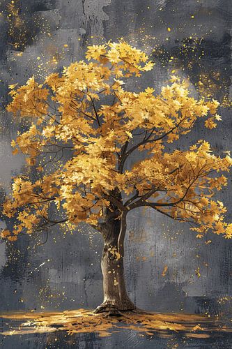 Schilderij van een boom met gouden bladeren