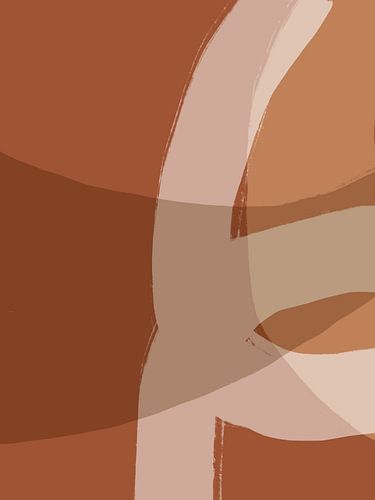 Formes et lignes abstraites en brun, terracotta, rose.