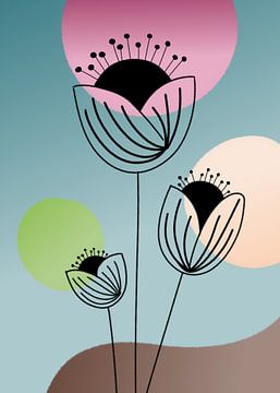 Black Line Art - Frühling von Gisela- Art for You