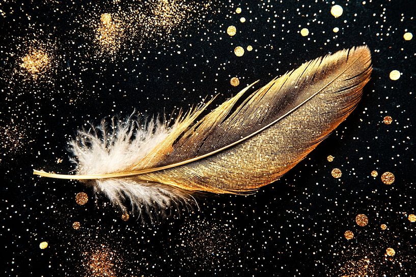 Gouden veer op zwarte achtergrond van Art & Soul Creations
