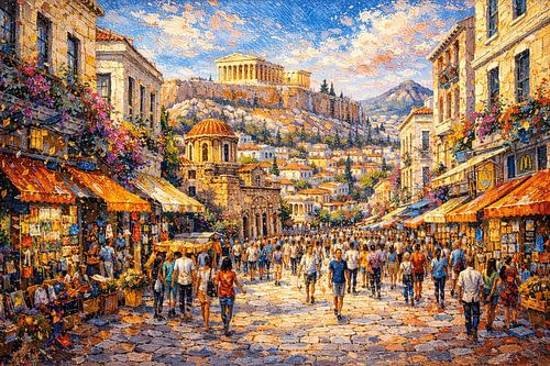 Athene in Griekenland, een impressionistisch schilderij.