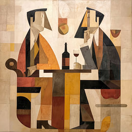 Men drinking wine: Cubism by TheXclusive Art