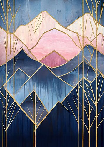 Art Deco Bergen Goud Landschap Blauw