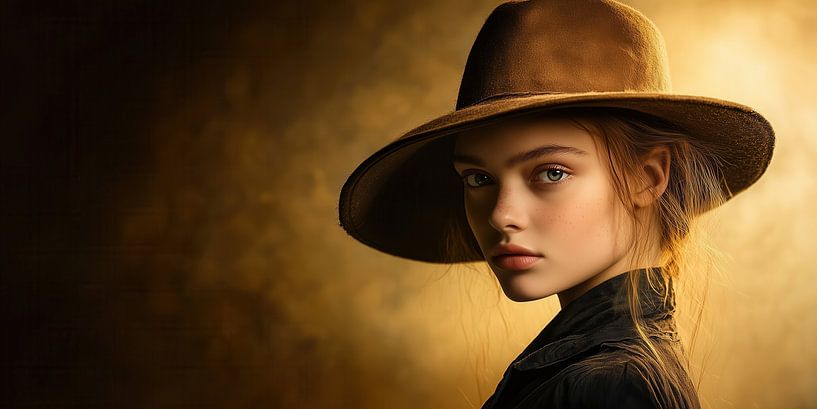Captivating Portrait of Woman with Hat On Canvas by Beeld Creaties Ed Steenhoek | Photography and Artificial Images