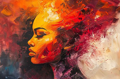 Expressieve abstracte vrouw in warme tinten