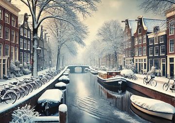 Amsterdam tafereel in de sneeuw! van Jaap Ros
