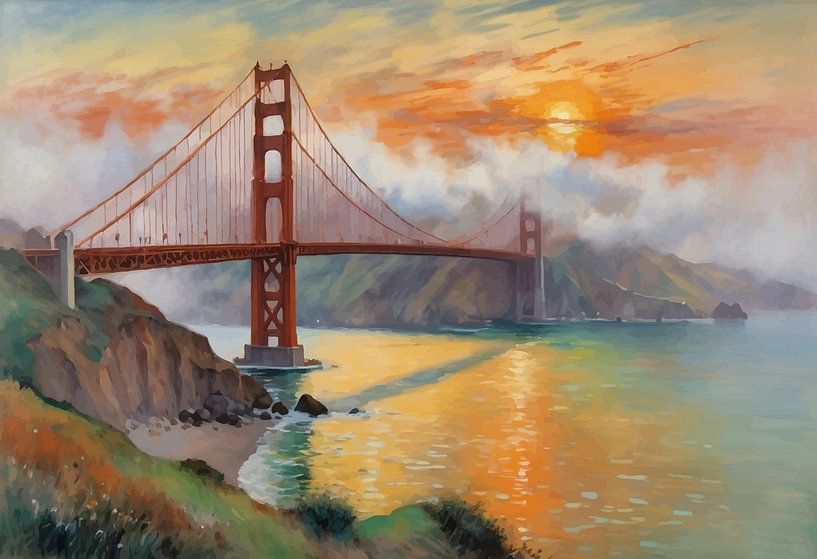 Golden Gate Bridge Sunset Landscape by MIROKKU
