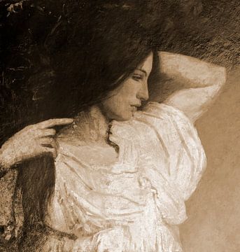 Vintage portret van een jonge vrouw in sepia bruin. van Dina Dankers