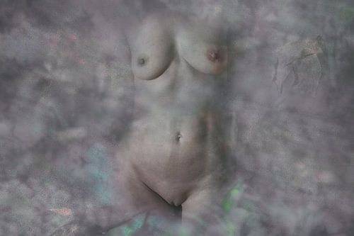 Nude torso in flowers pink