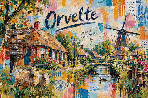 Ein Gemälde von Orvelte, Drenthe – Ein altes holländisches Dorf in den Niederlanden.