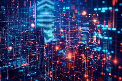 Conceptueel panorama van een skyline van een stad