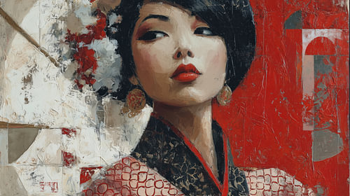 Abstracte elegante vrouw in kimono panorama