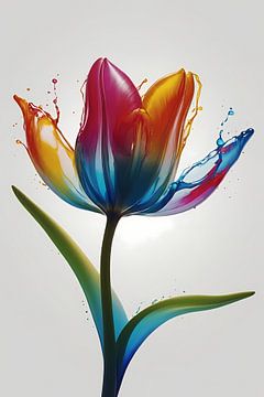 Tulipe colorée en mouvement fluide sur De Muurdecoratie