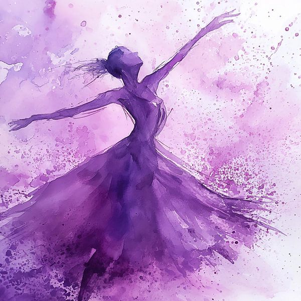 Elegant Ballerina in Purple Dreamy Movement by Color Square