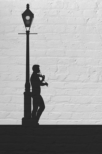 Street musician with violin in silhouette, a triptych part 3
