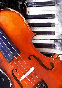 Viool en piano aquarel kunst #viool #piano van JBJart Justyna Jaszke