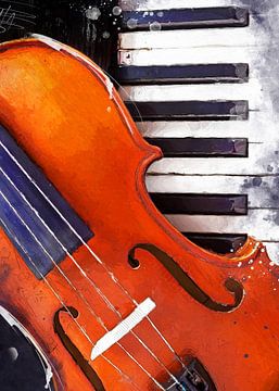 Geige und Klavier Aquarellmalerei #Geige #Klavier von JBJart Justyna Jaszke