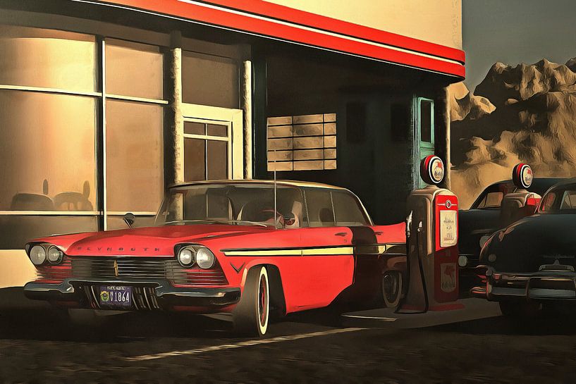 Retro – Klassiek Oldtimer Plymouth bij een benzinestation van Jan Keteleer