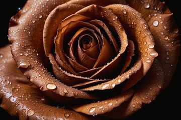 Sepia Rose mit Wassertröpfchen Nahaufnahme von De Muurdecoratie