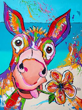 Vrolijk ezel met bloem van Happy Paintings