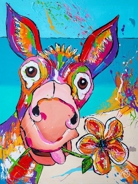Vrolijk ezel met bloem van Happy Paintings / Renata Rolefes