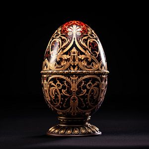Œuf Fabergé or/rouge/noir à fort contraste