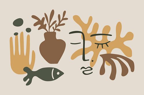 Collage moderne et branché avec des formes géométriques et organiques dans des couleurs joliment ass