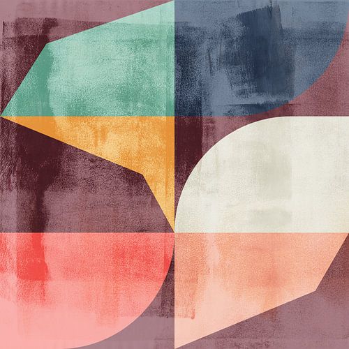 Moderne abstracte geometrische kunst in retrostijl. Bourgondië, blauw, rood, groen I