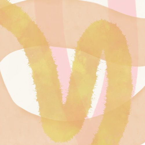 Modern abstract schilderij in geel, roze, wit