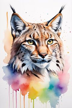 Kleurrijke lynx aquarel schilderij van Art & Soul Creations