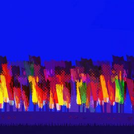 Lisse Blumen Farbe auf Blau von Joost Hogervorst