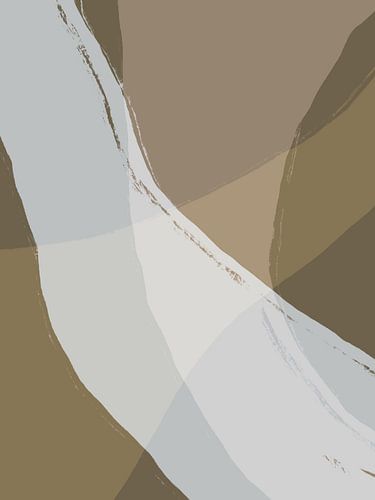 Abstracte vormen en lijnen in kaki, taupe en wit.