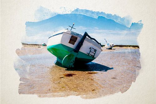 Aquarell eines Bootes am Strand