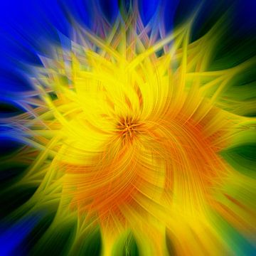 Bloem van het licht. Abstracte geometrische kleurrijke kunst in geel, oranje, blauw van Dina Dankers