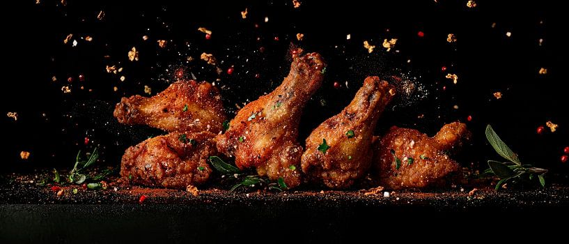 Crispy chicken drumsticks on the move by Poster Art Shop