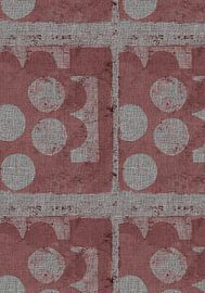Brutalist retro abstract shapes in red and grey on linen. by Dina Dankers