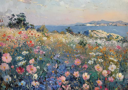 Wilde bloemen Vintage Meer Pastel Impressionisme