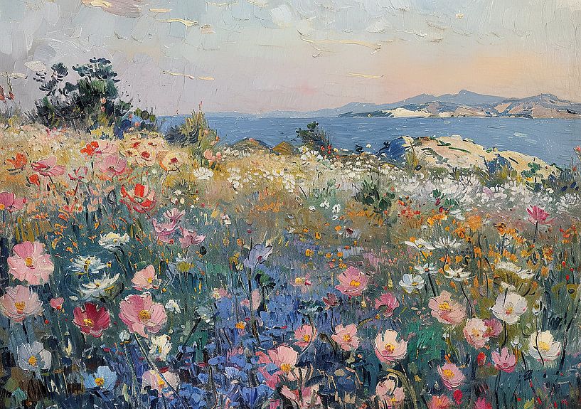 Wilde bloemen Vintage Meer Pastel Impressionisme van Niklas Maximilian
