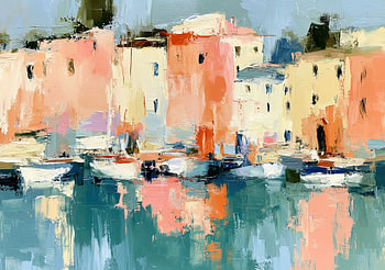 Ville portuaire méditerranéenne aux couleurs pastel