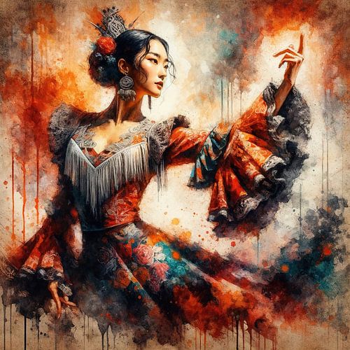 Majestätische ostasiatische Flamenco-Tänzerin von Chromatic Fusion Studio